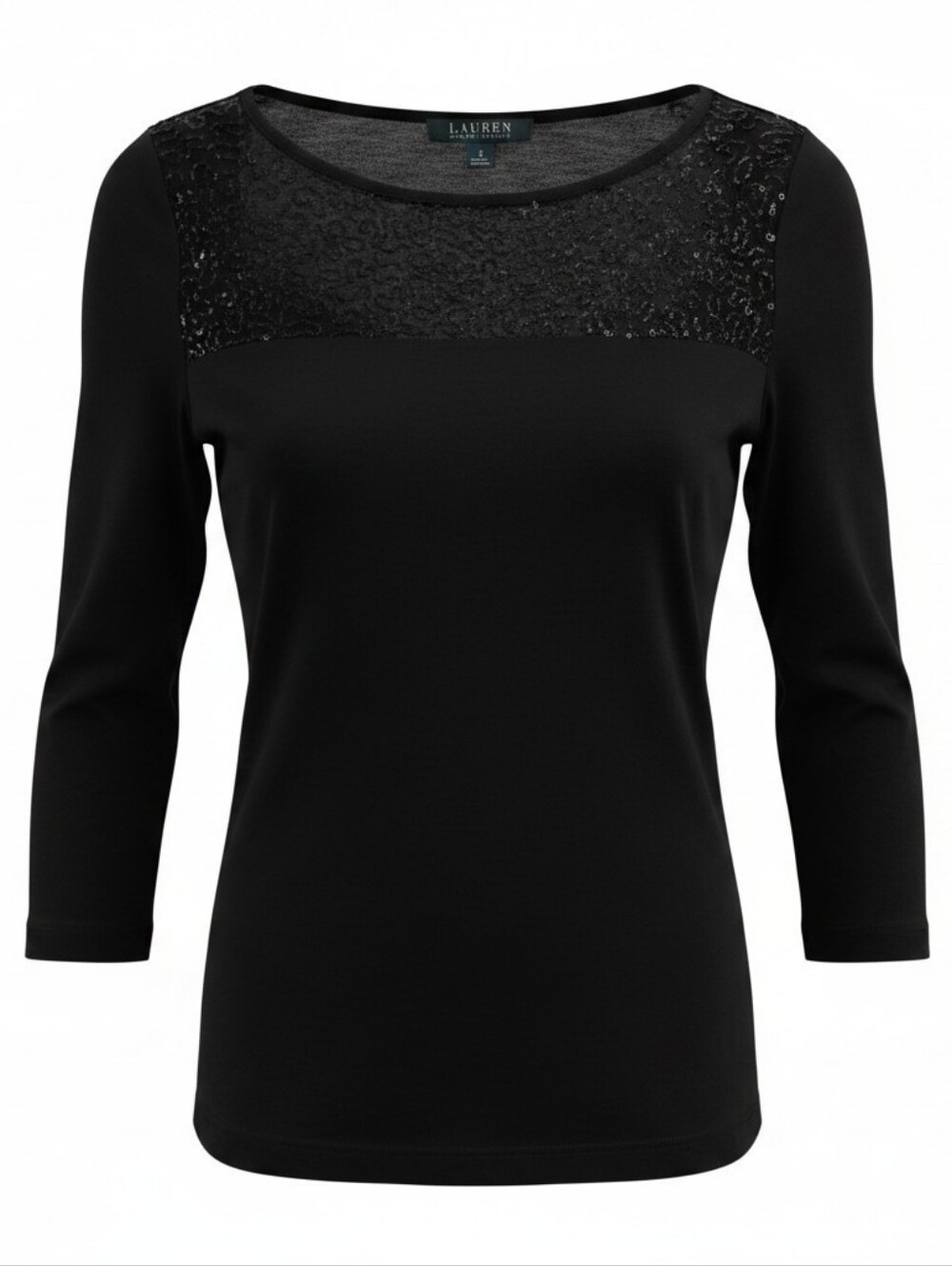 Lauren Ralph Lauren Black Long-Sleeve Scoop Neck Top with Embellishment